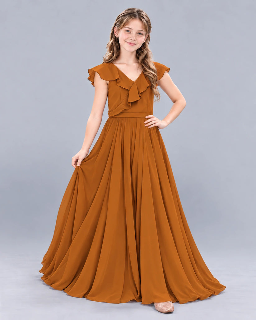 Burnt Orange A-line Junior Bridesmaid Dress Front