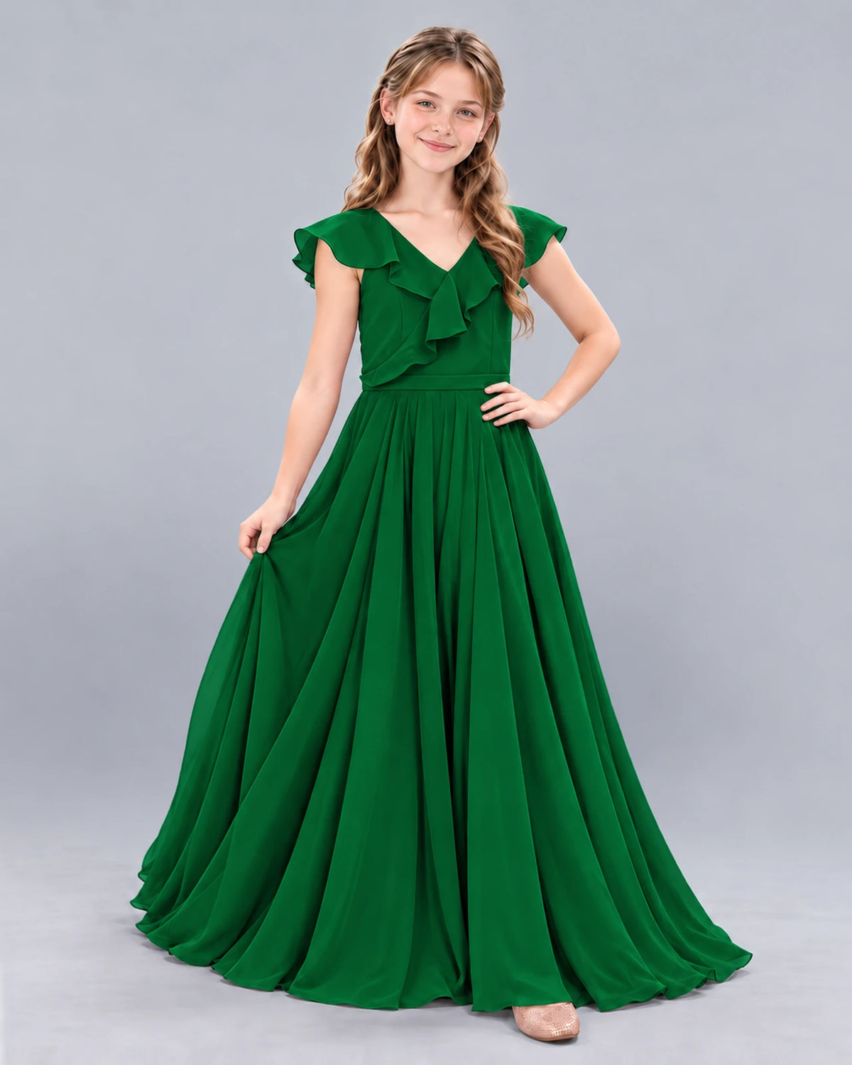 Dark Green A-line Junior Bridesmaid Dress Front