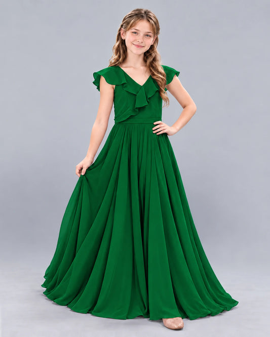 Dark Green A-line Junior Bridesmaid Dress Front