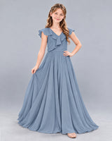 Dusty Blue A-line Junior Bridesmaid Dress Front