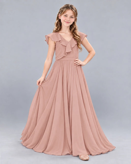 Dusty Rose A-line Junior Bridesmaid Dress Front
