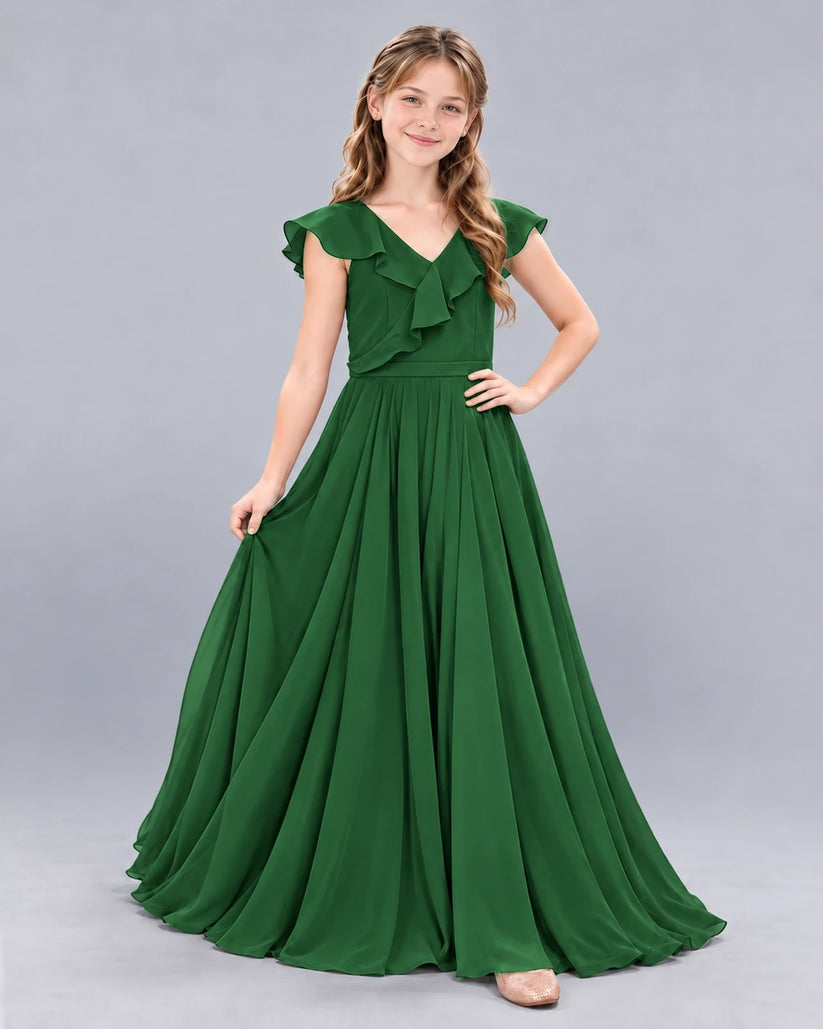 Emerald Green A-line Junior Bridesmaid Dress Front