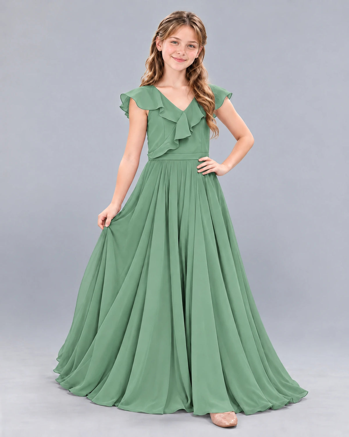 Eucalyptus A-line Junior Bridesmaid Dress Front