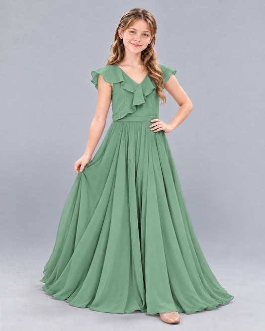 Eucalyptus A-line Junior Bridesmaid Dress Front