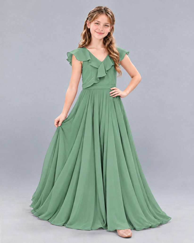 Eucalyptus A-line Junior Bridesmaid Dress Front