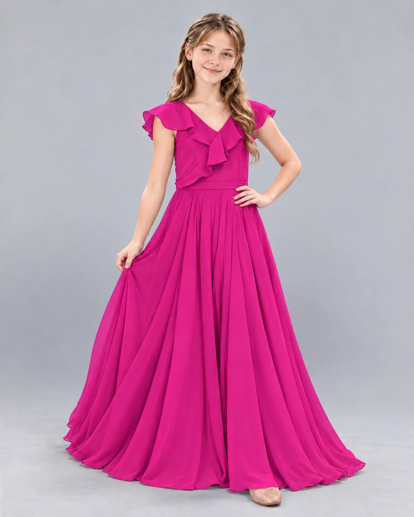 Hot Pink A-line Junior Bridesmaid Dress Front