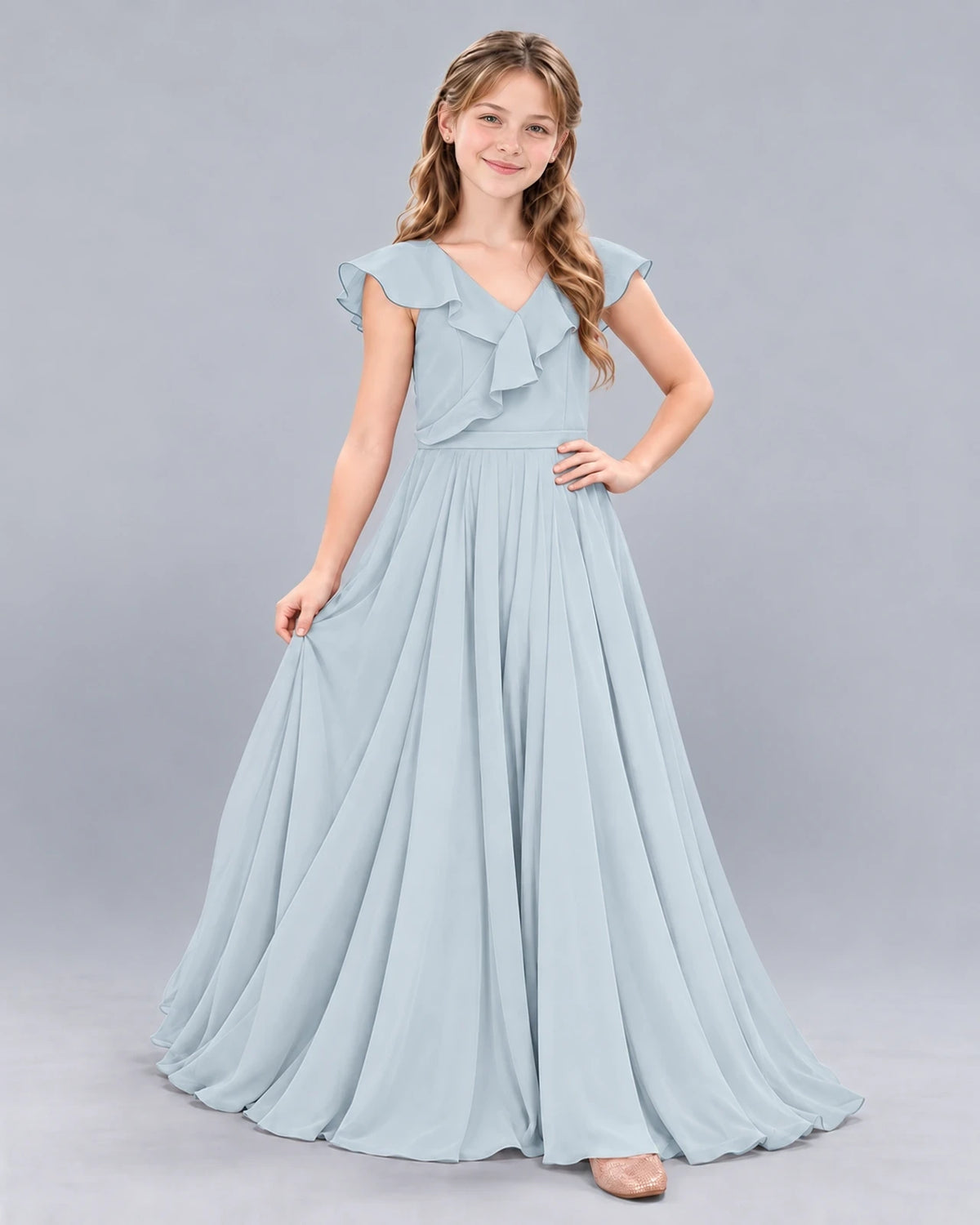 Mist A-line Junior Bridesmaid Dress Front