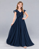Navy Blue A-line Junior Bridesmaid Dress Front