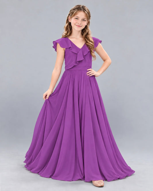 Purple A-line Junior Bridesmaid Dress Front