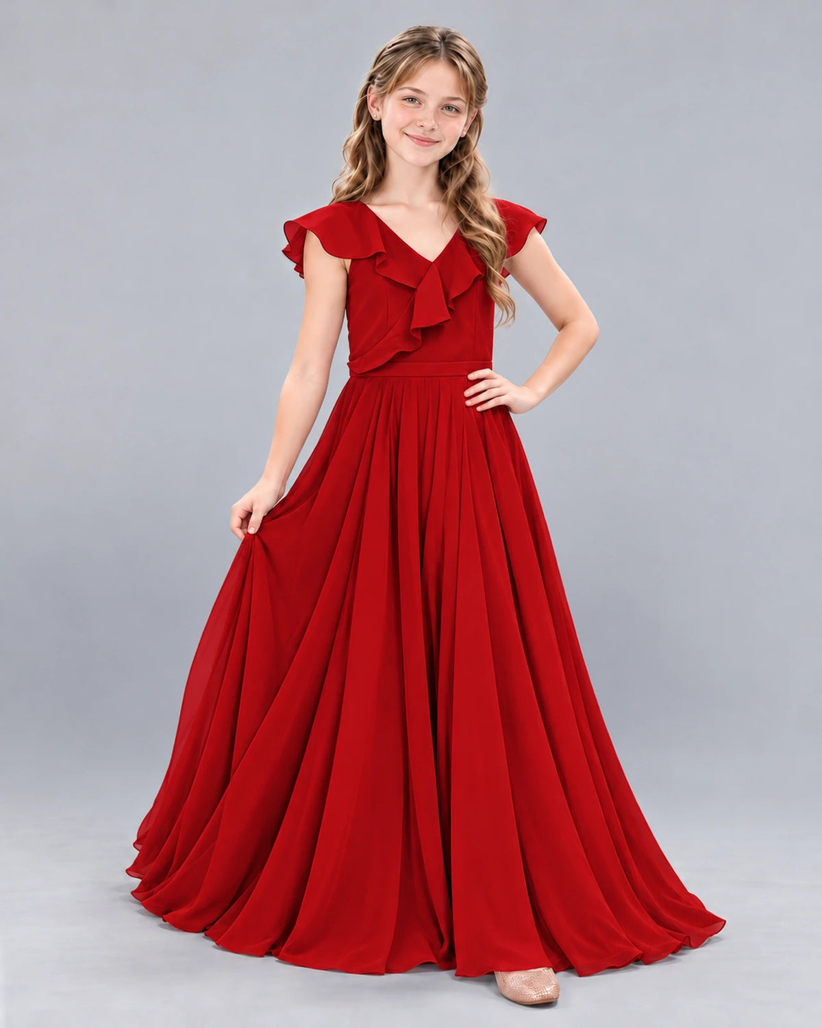 Red A-line Junior Bridesmaid Dress Front