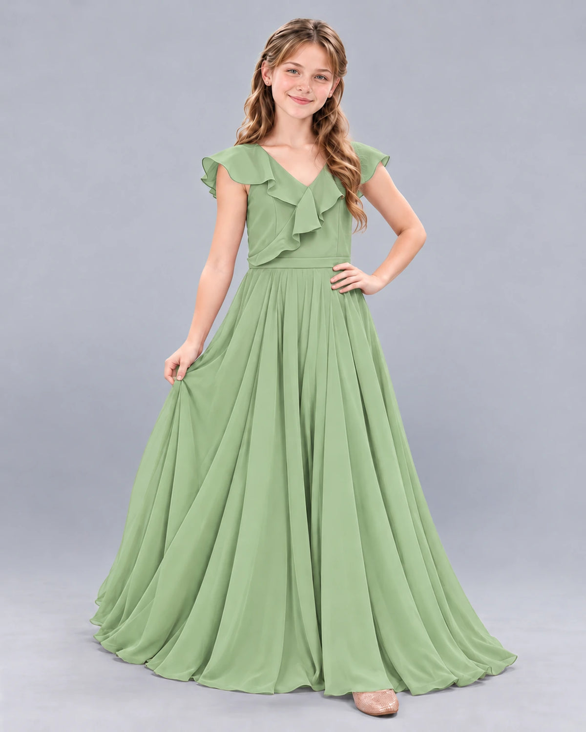Sage Green A-line Junior Bridesmaid Dress Front