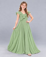 Sage Green A-line Junior Bridesmaid Dress Front