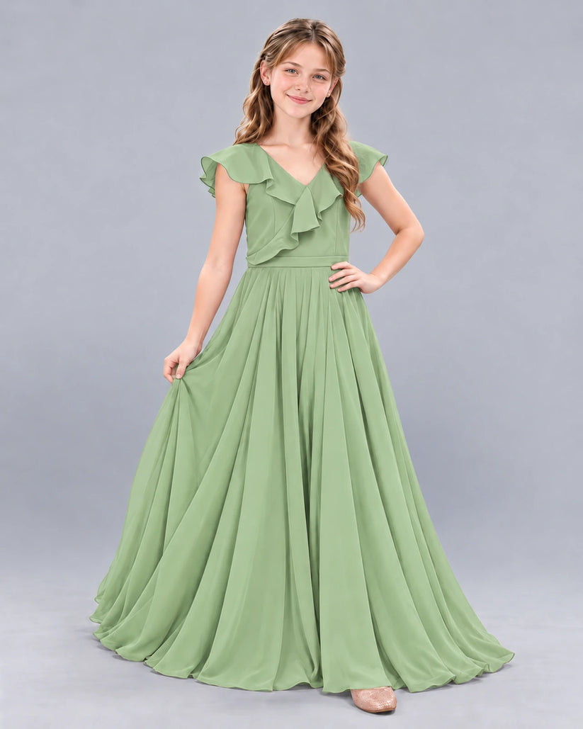 Sage Green A-line Junior Bridesmaid Dress Front