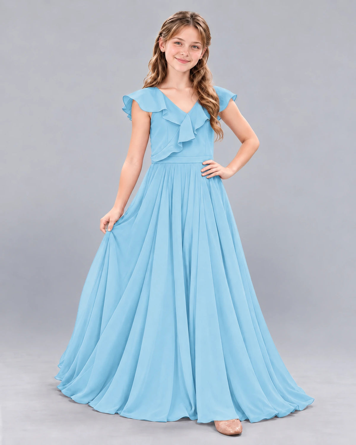Sky Blue A-line Junior Bridesmaid Dress Front