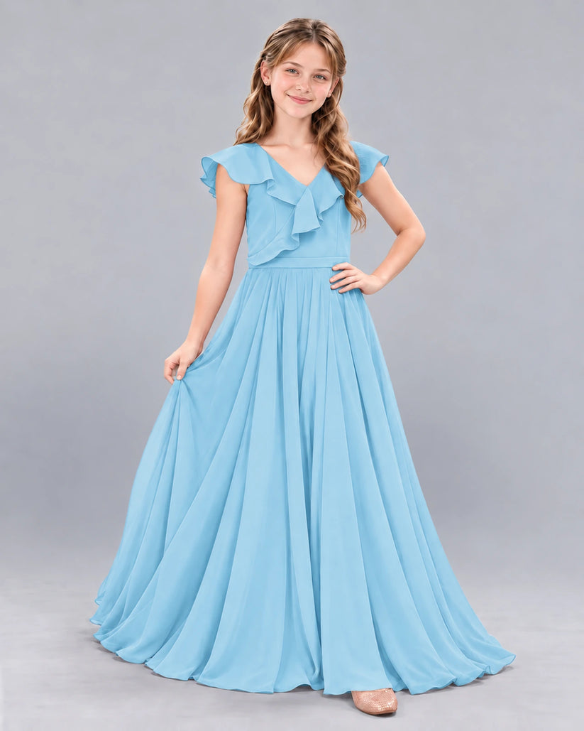 Sky Blue A-line Junior Bridesmaid Dress Front