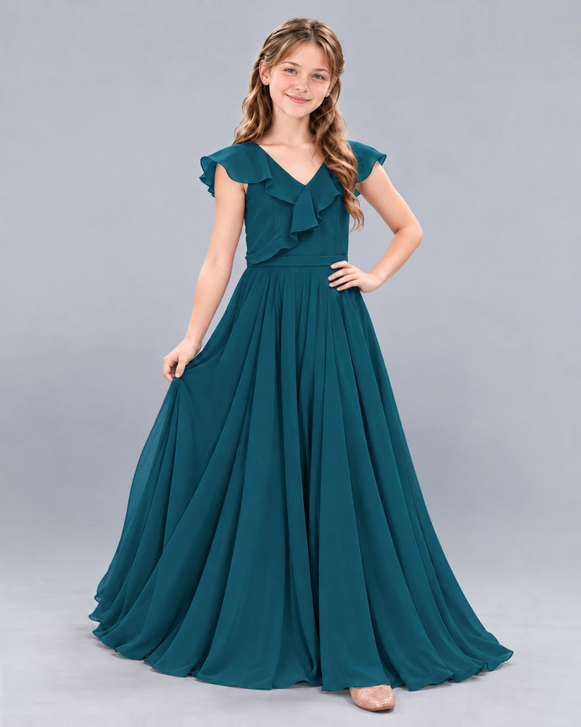 Teal A-line Junior Bridesmaid Dress Front