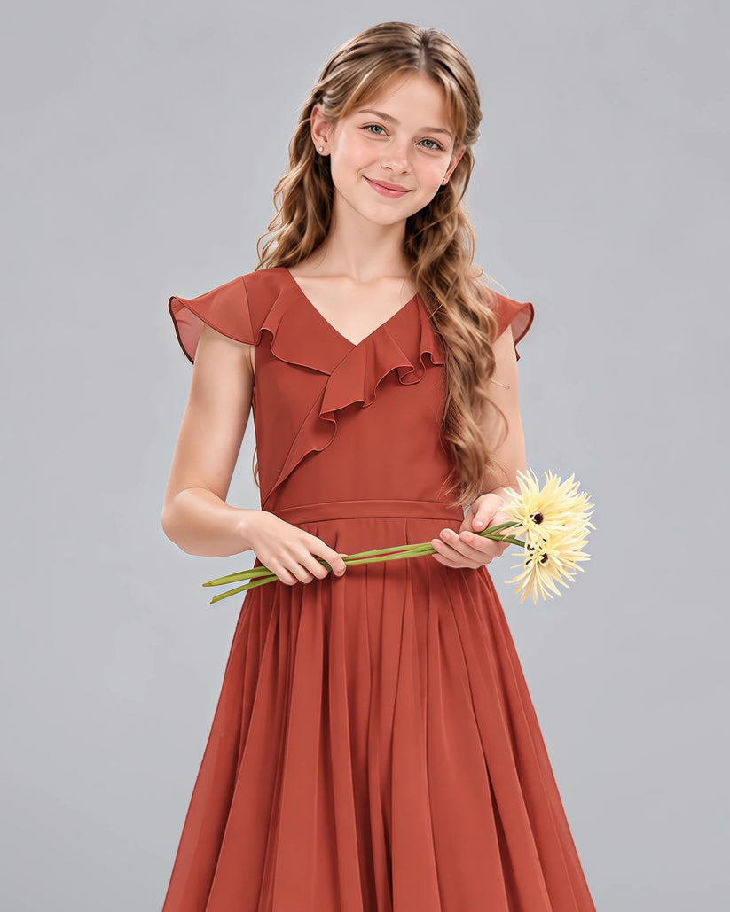 Vermilion A-line Junior Bridesmaid Dress Detail [Shared]