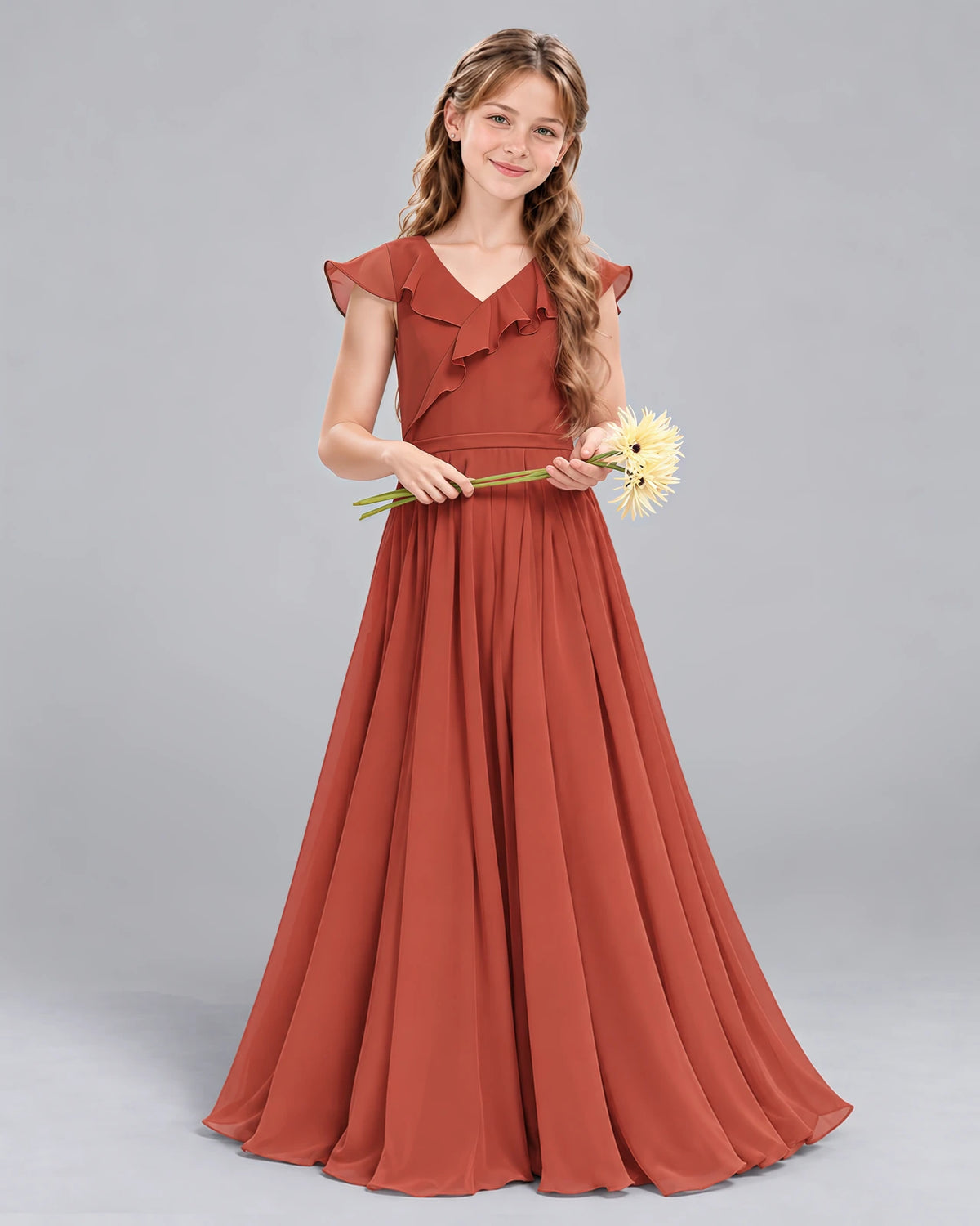 Vermilion A-line Junior Bridesmaid Dress Pose [Shared]
