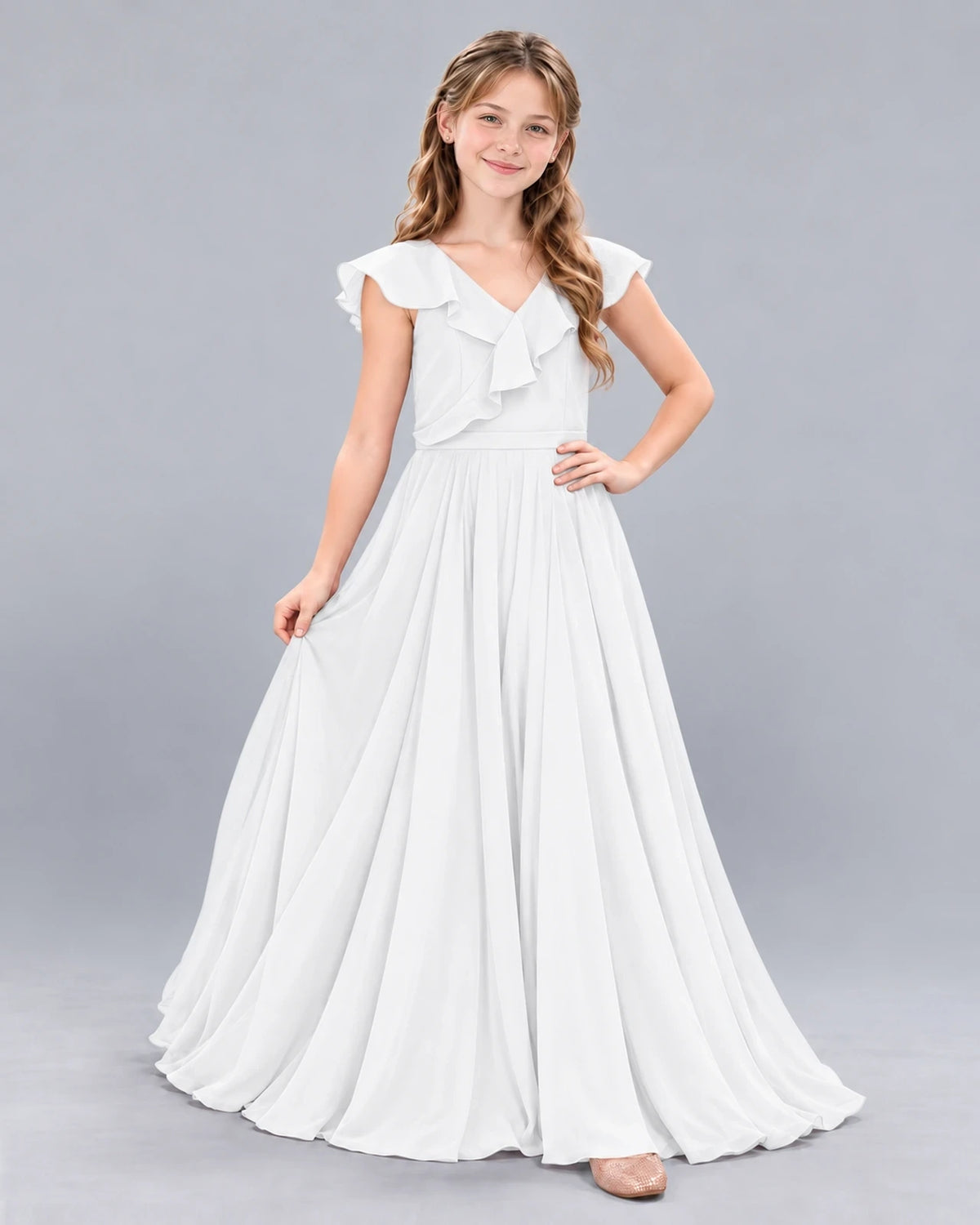 White A-line Junior Bridesmaid Dress Front