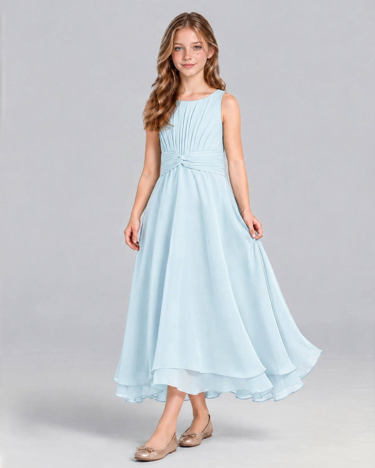 Baby Blue A-line Junior Bridesmaid Dress Front