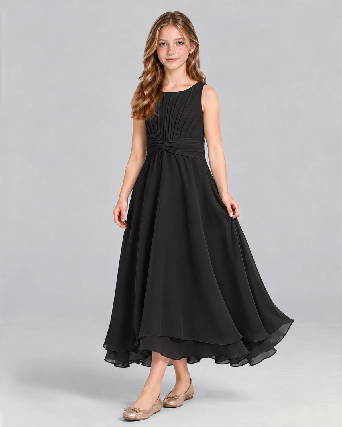 Black A-line Junior Bridesmaid Dress Front