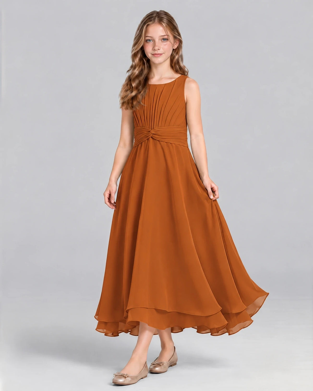 Burnt Orange A-line Junior Bridesmaid Dress Front