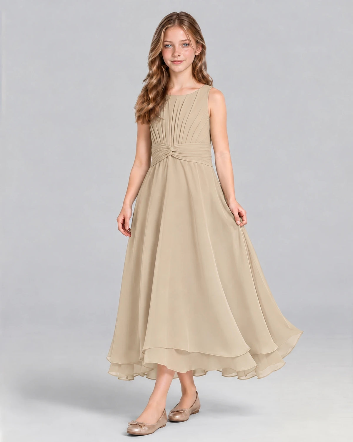 Champagne A-line Junior Bridesmaid Dress Front