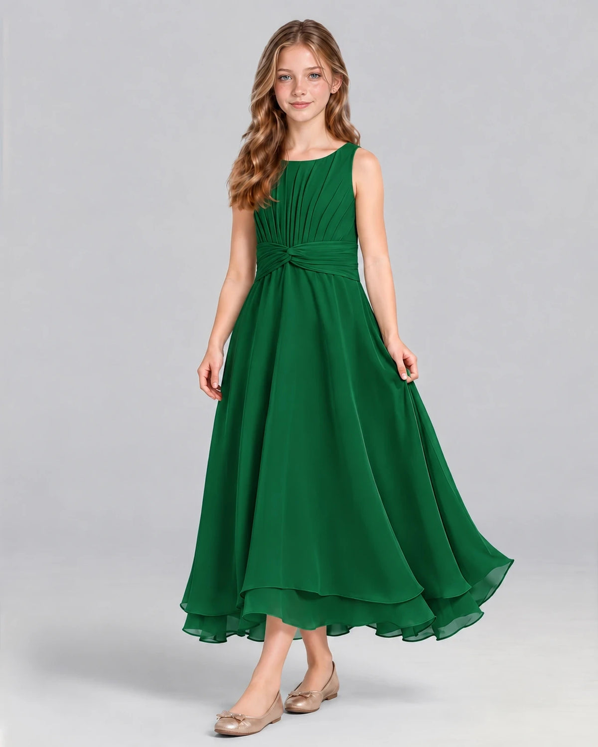 Dark Green A-line Junior Bridesmaid Dress Front