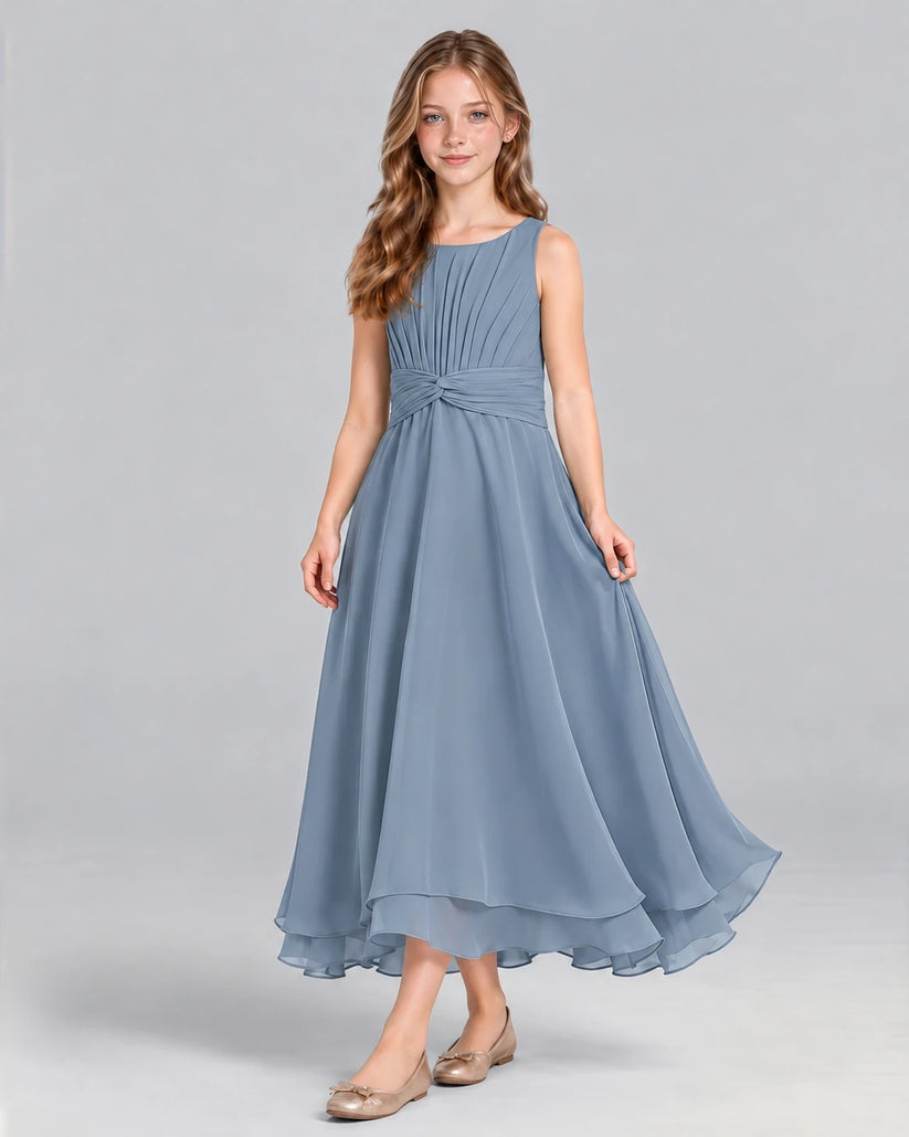 Dusty Blue A-line Junior Bridesmaid Dress Front