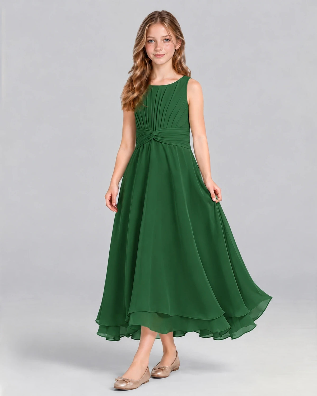 Emerald Green A-line Junior Bridesmaid Dress Front