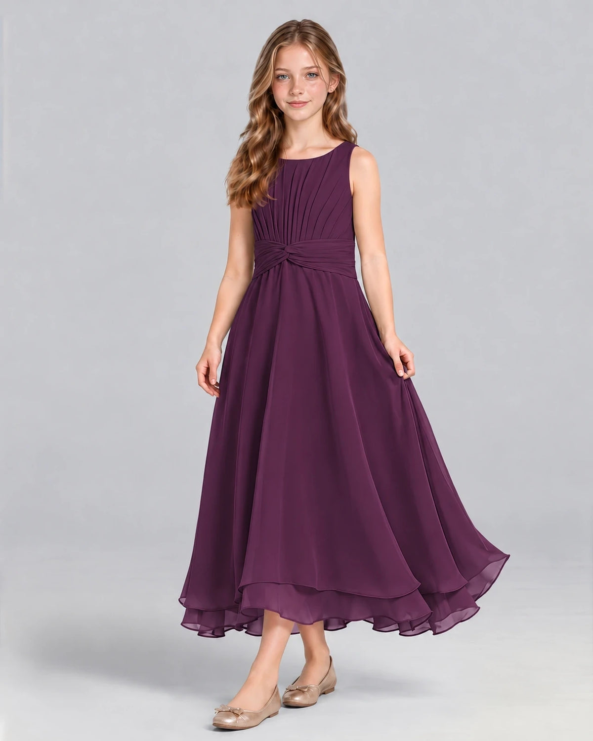 Grape A-line Junior Bridesmaid Dress Front