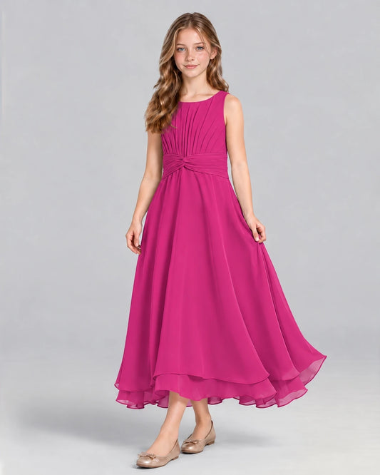 Hot Pink A-line Junior Bridesmaid Dress Front