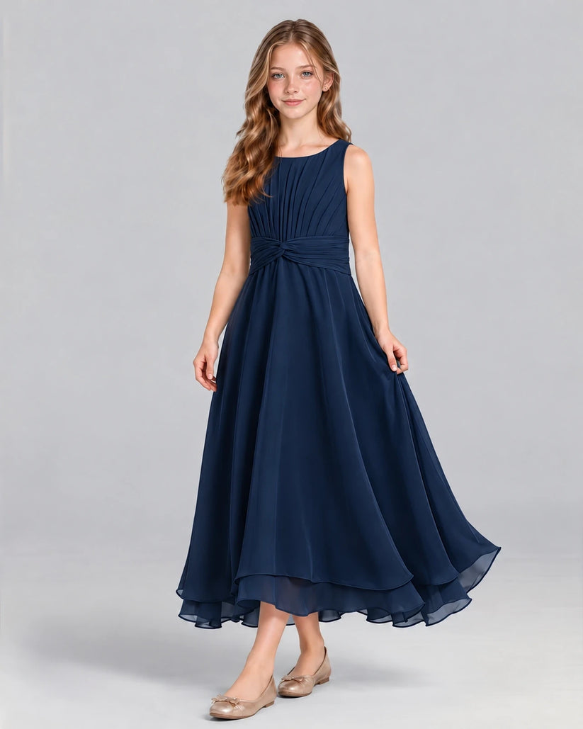 Navy Blue A-line Junior Bridesmaid Dress Front