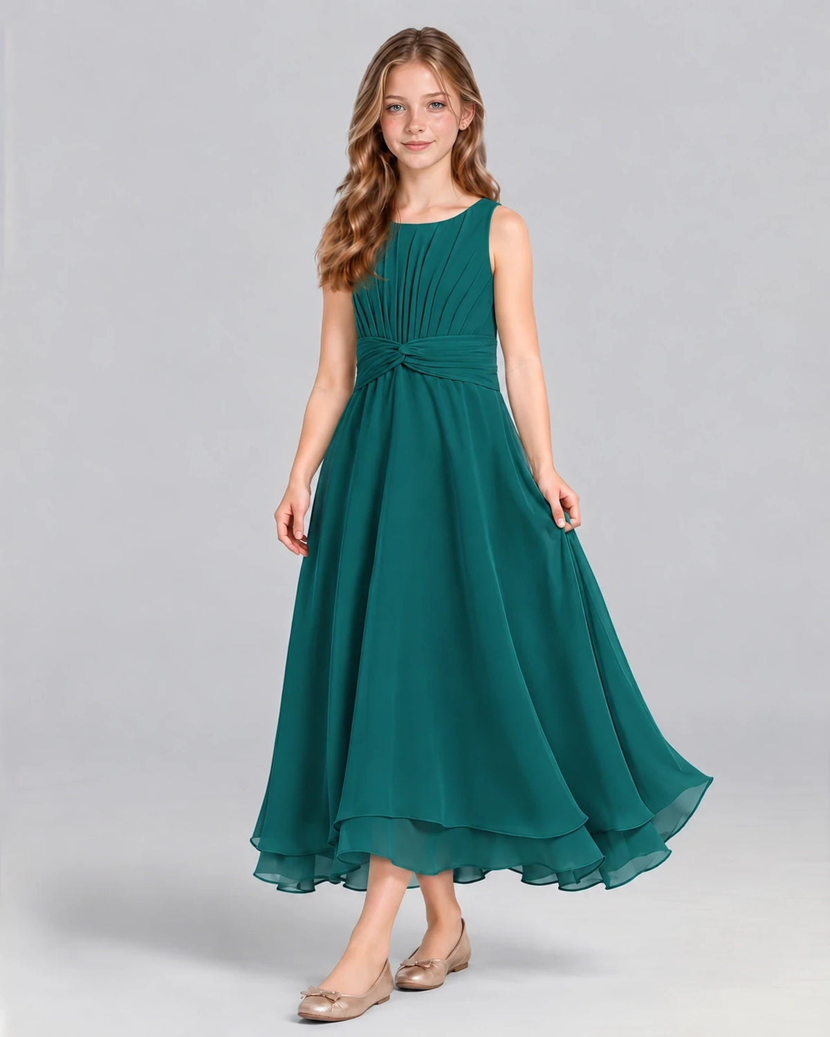 Peacock A-line Junior Bridesmaid Dress Front