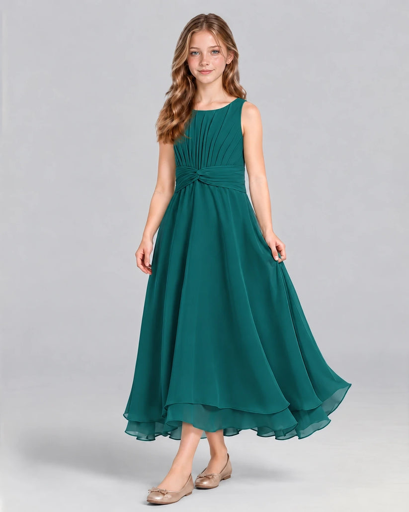Peacock A-line Junior Bridesmaid Dress Front