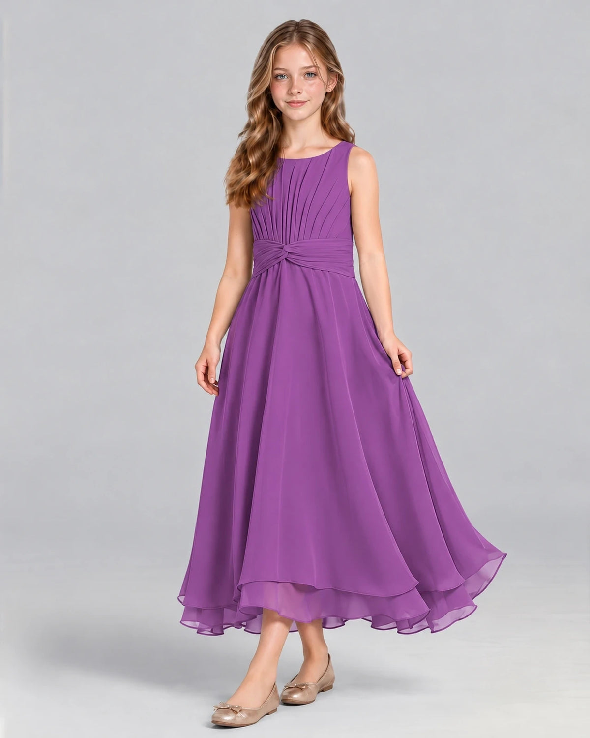 Purple A-line Junior Bridesmaid Dress Front