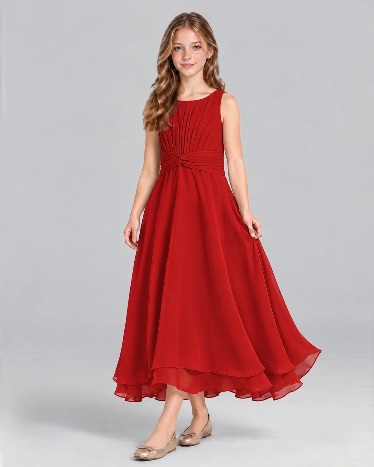 Red A-line Junior Bridesmaid Dress Front