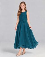 Teal A-line Junior Bridesmaid Dress Front