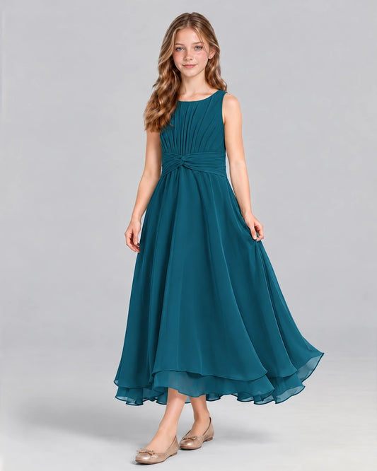 Teal A-line Junior Bridesmaid Dress Front