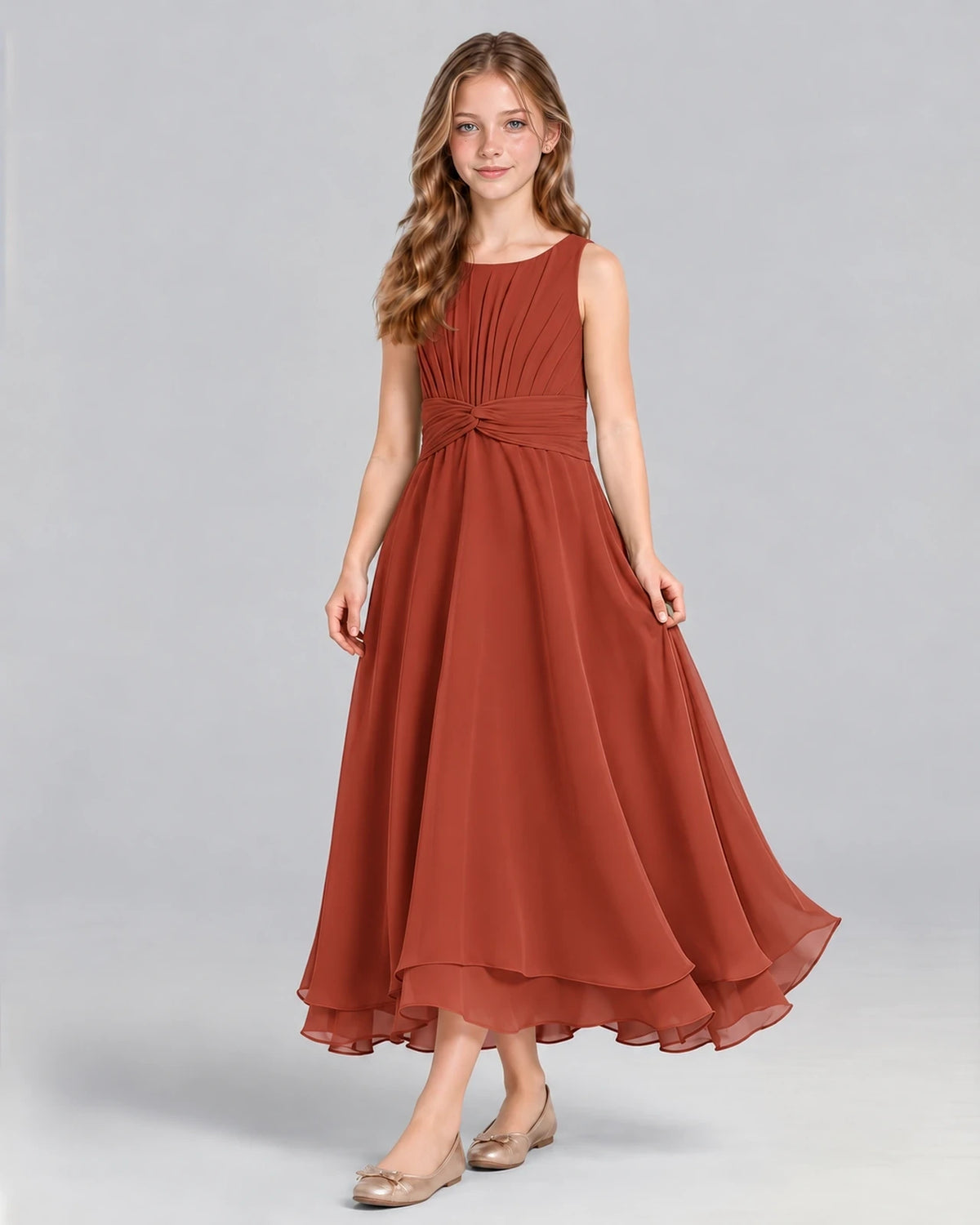 Vermilion A-line Junior Bridesmaid Dress Front