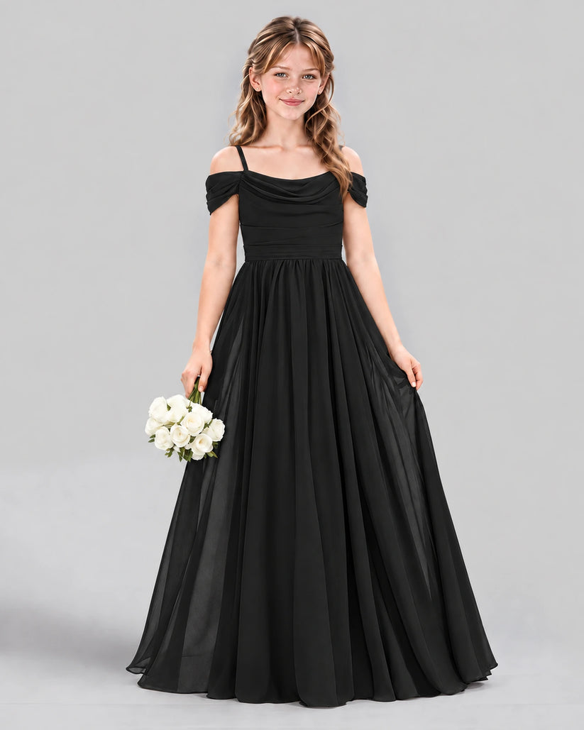 Black A-line Junior Bridesmaid Dress Front