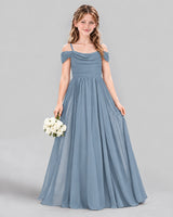 Dusty Blue A-line Junior Bridesmaid Dress Front