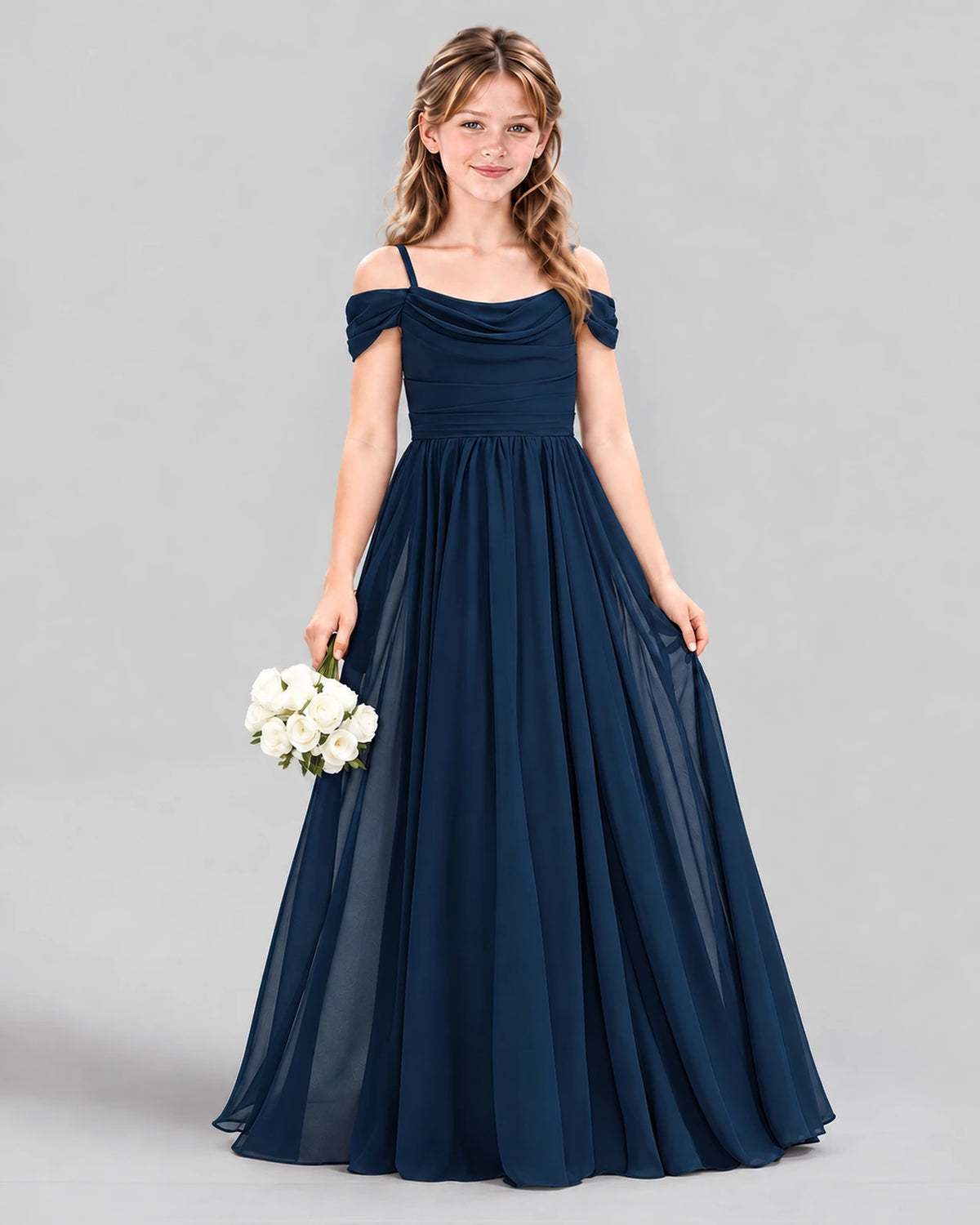 Navy Blue A-line Junior Bridesmaid Dress Front