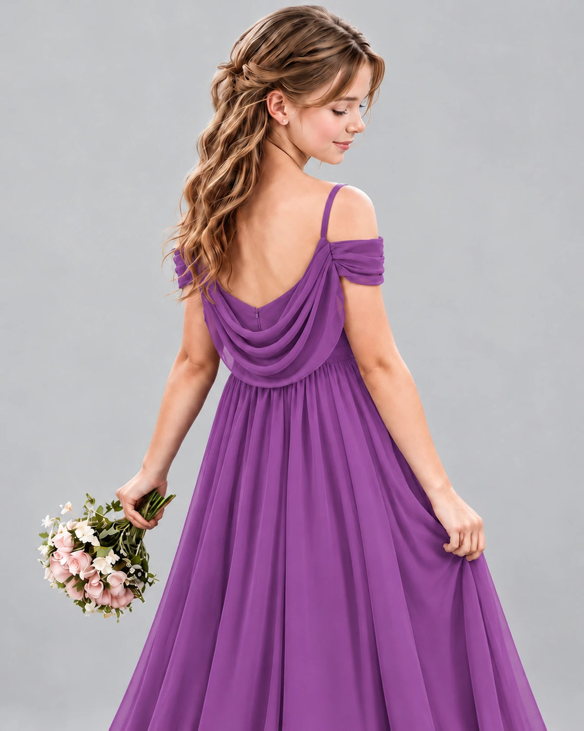 Purple A-line Junior Bridesmaid Dress Back_Detail [Shared]