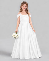 White A-line Junior Bridesmaid Dress Front