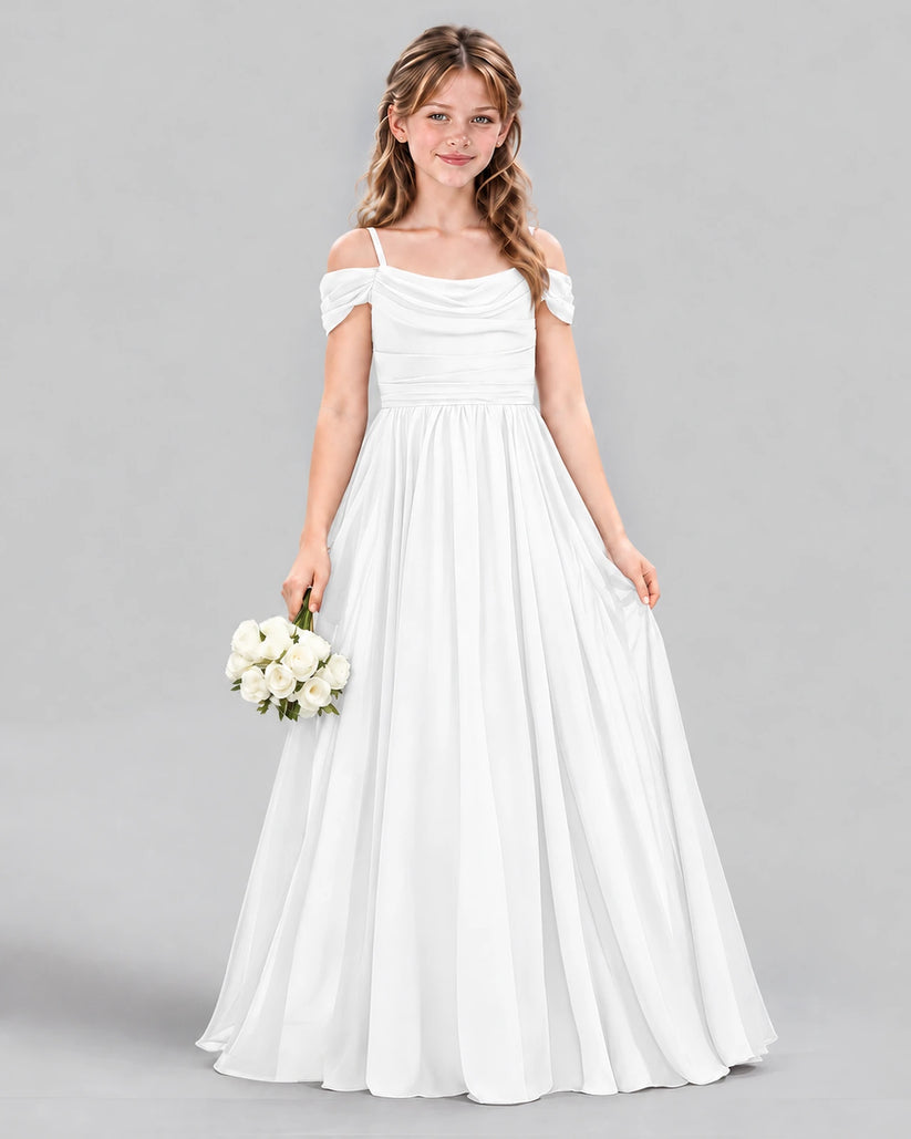 White A-line Junior Bridesmaid Dress Front