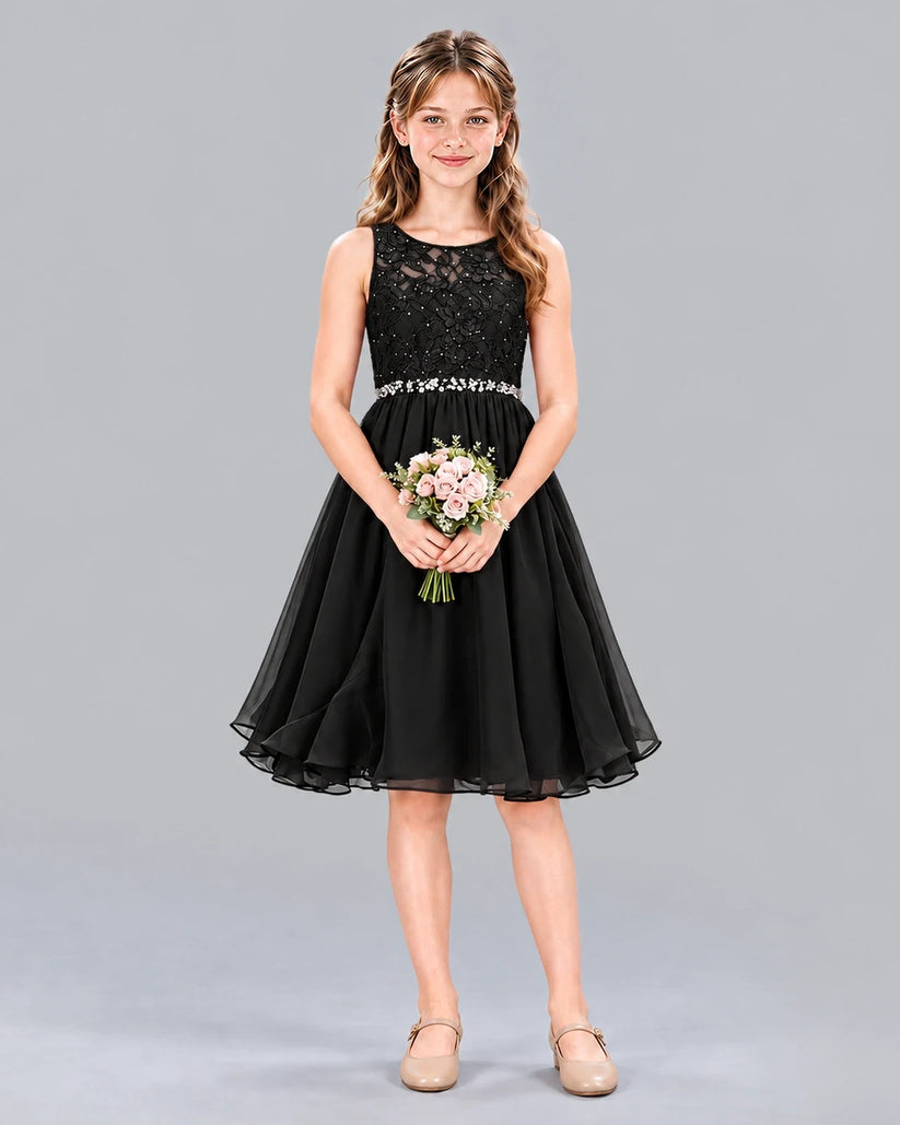 Black A-line Girls Formal Dress Front