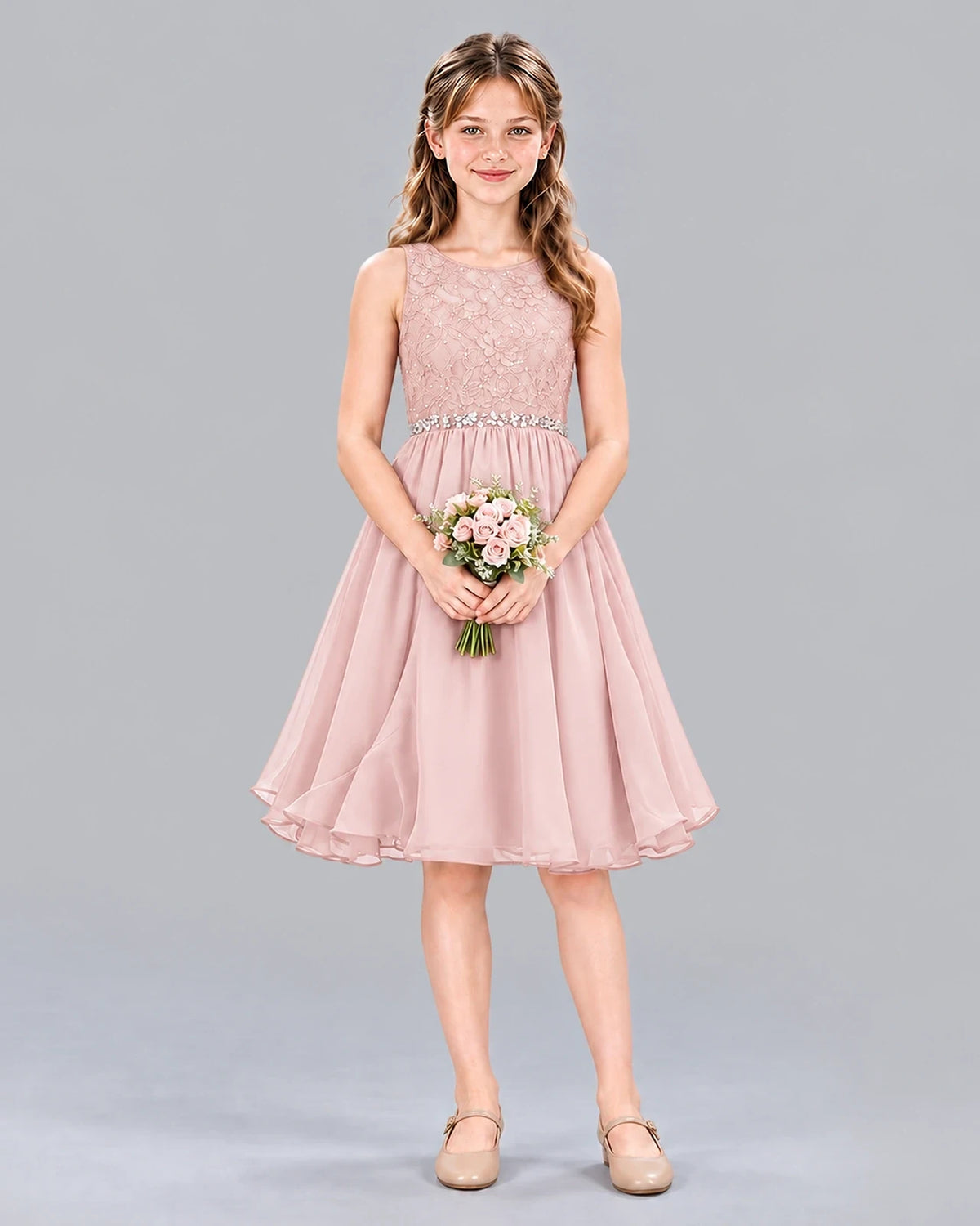 Blush Pink A-line Girls Formal Dress Front