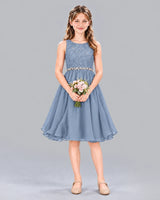 Dusty Blue A-line Girls Formal Dress Front