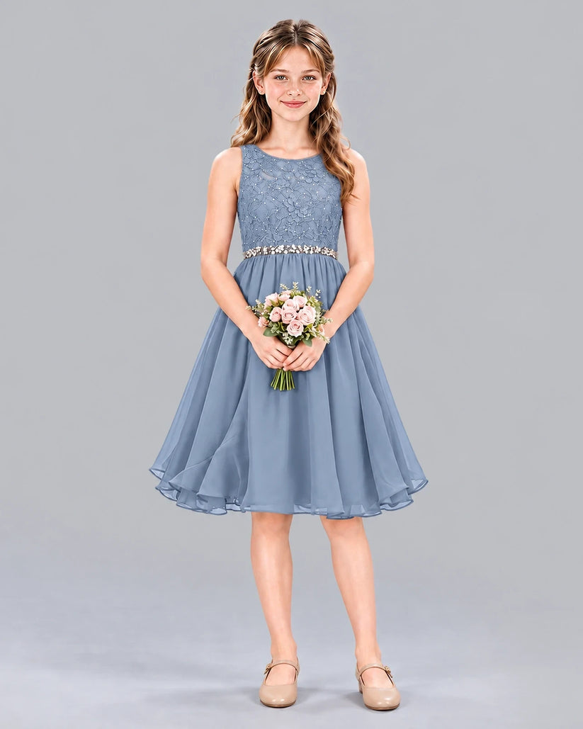Dusty Blue A-line Girls Formal Dress Front